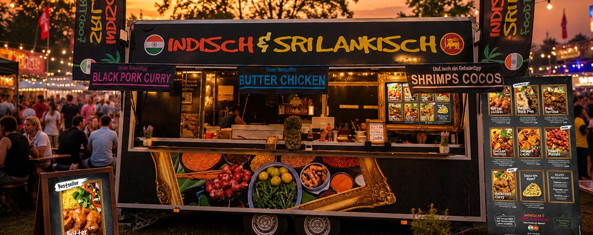 Indisch-sri-lankischer Foodtruck von Amandi und Ruwan in stimmungsvoller Festivalatmosphäre