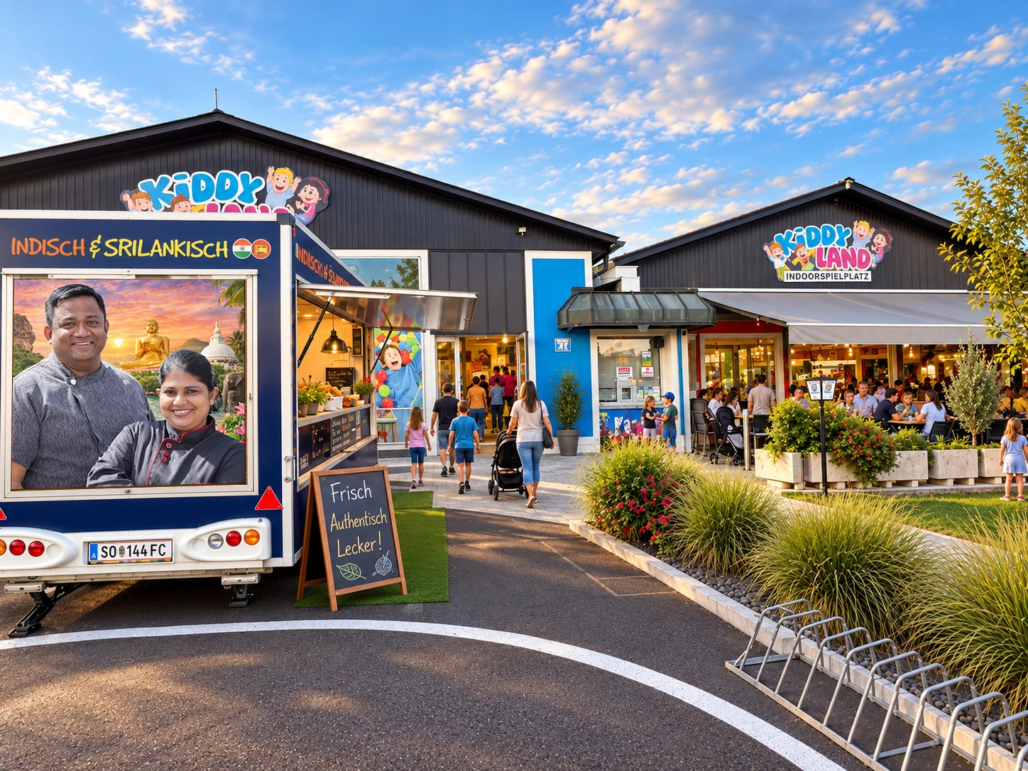 Zweiter indisch-sri-lankischer Foodtruck beim Kiddyland mit Familien und Gästen